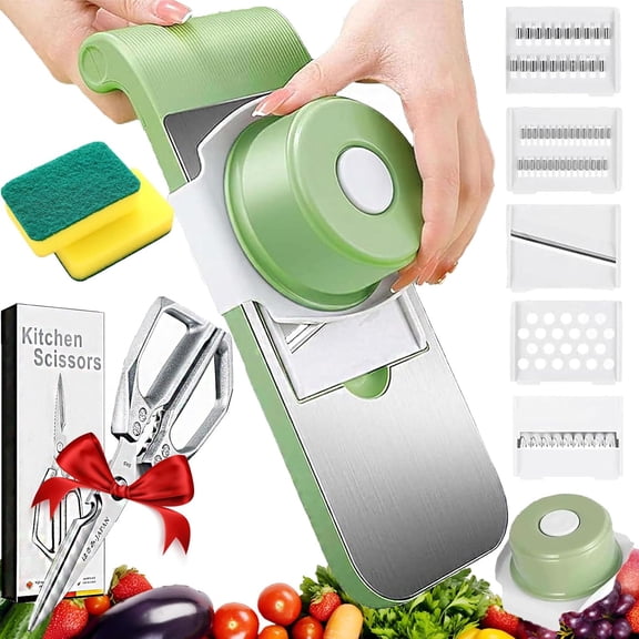 5-Blade Set Multifunctional Vegetable Cutter, 2026 Upgraded Multifunctional Fruit and Vegetable, Multi Functional Adjustable Vegetable Cutter with Stainless Steel Blades, Kitchen Gadgets