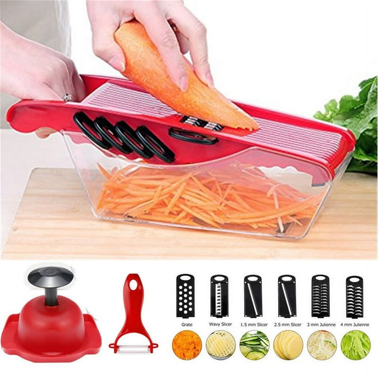 Multifunctional Vegetable Cutter Mandoline Slicer with 5 Stainless Steel  Blades, Food safe Slicer with Hand Guard for Kitchen, Onion, Tomato,  Chopper