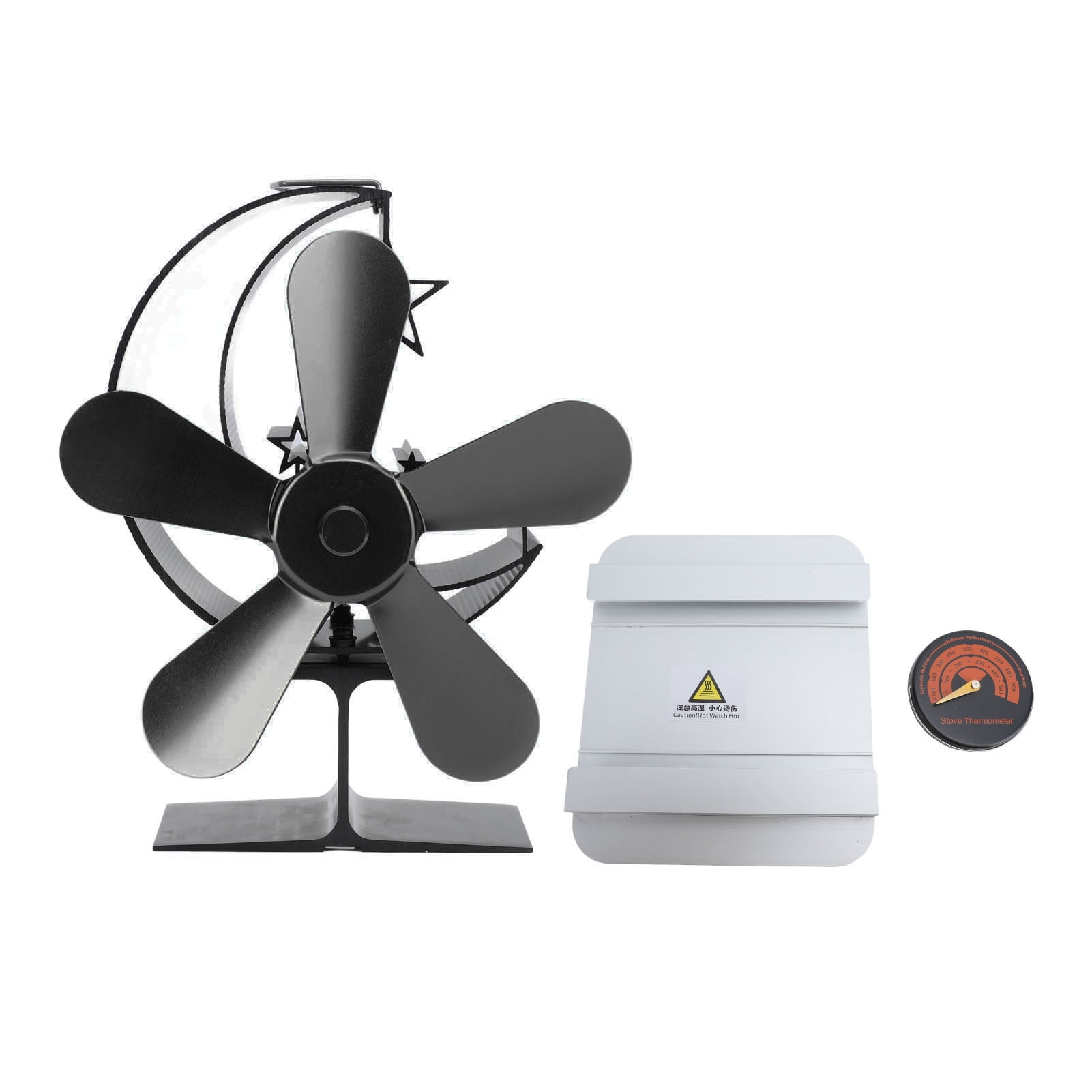 5 Blade Wood Stove Fan, Silent Operation Aluminum Alloy Hot Air Supply