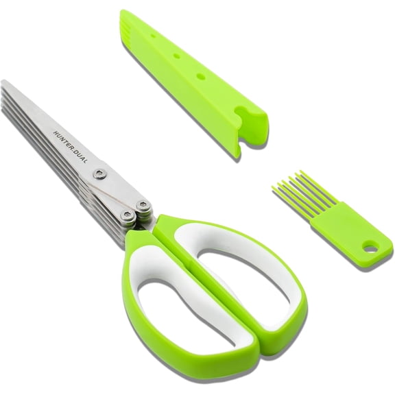 5-Blade Herb Scissors with Safety Cover and Cleaning Comb, Green, 8.7 in