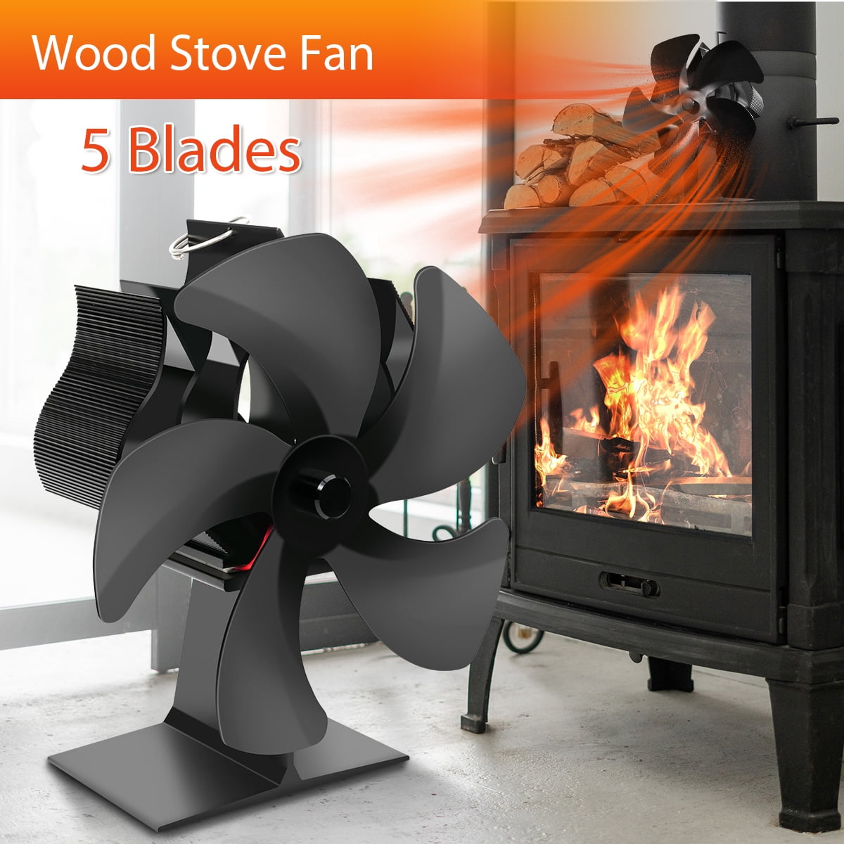 5 Blades Wood Stove Fan Heat Powered, Fireplace Fans for Wood Burning