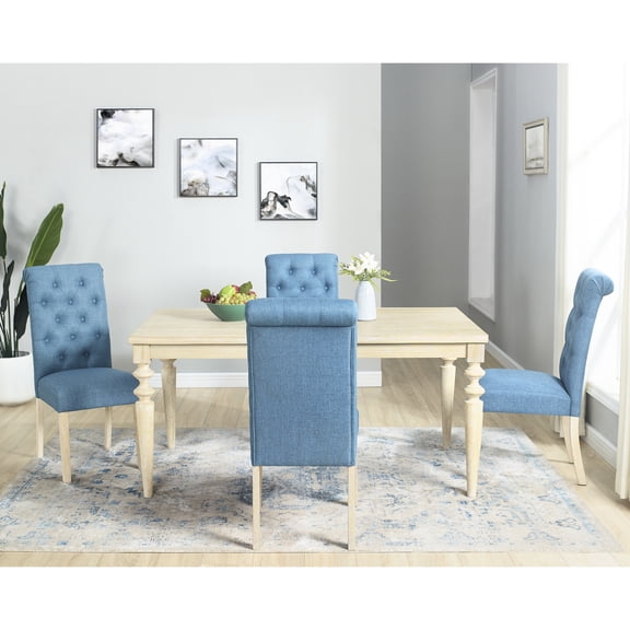 5 Blue & Brown Supperware : Rectangular Table With 4 Chairs Dining Turned Legs, Rests