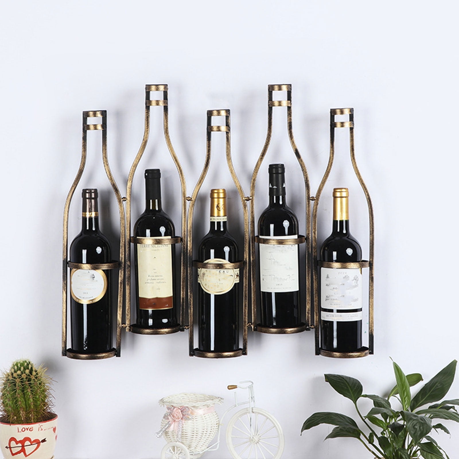 5-Bottle Wine Rack Metal Wall Mounted Wine Storage Holder Display Stand ...
