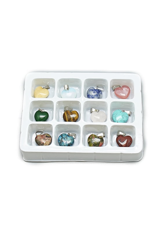 5 Box Natural & Synthetic Mixed Stone Pendants with Stainless Steel Snap On Bails Heart 18x16x7~8mm Hole: 6x2.5mm 12pcs/box