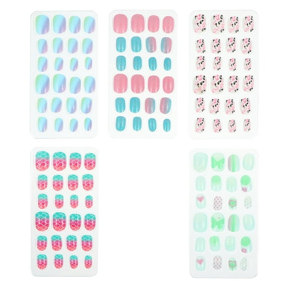 5 Boxes/120pcs Children Nails Kids False Nails Girls Cartoon Press on Fake Nails