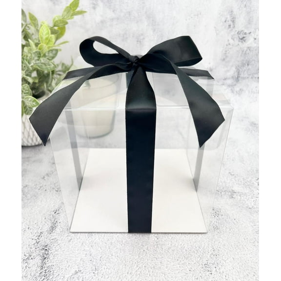 5 Boxes Clear Gift Box with Gold/White Flat Insert 6x6x6 Inch for Mug Saucer, Gift Gifting, Retail, Wedding