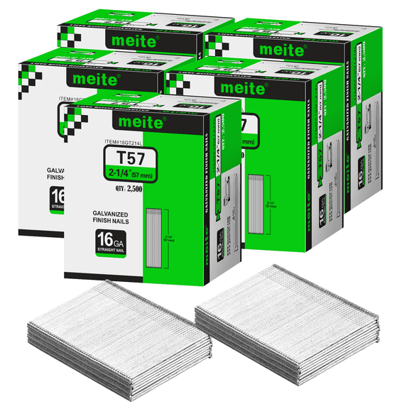 MEITE 16 Gauge Finish Nails Small Straight Galvanized 16GA 5 Boxes 2-1/4 Inch Length Woodworking Upholstery Framing Projects