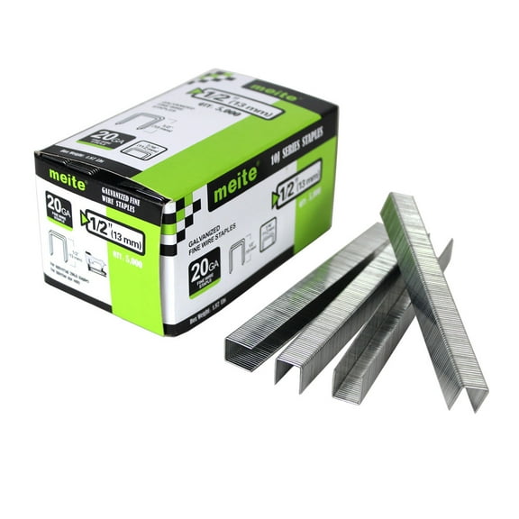 MEITE 20GA J10 Series Galvanized Staples,7/16" Crown 1/2" Length for Upholstery 5,000 Pcs/Box(5 Boxes)