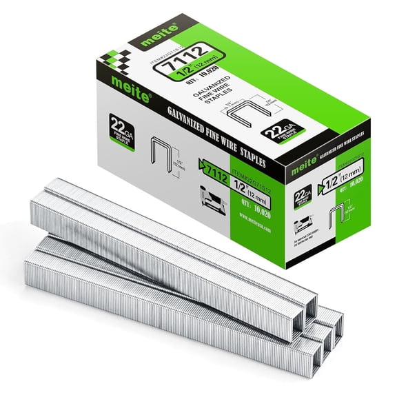 5 Boxes MEITE 22 Gauge 71 Series 3/8-Inch (9.1 mm) Crown 1/2-Inch Leg Length Galvanized Upholstery Staples (10,020 Pcs/Box)