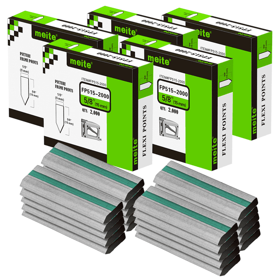 5 Boxes MEITE Flexible Points, 5/8" (15 mm) Picture Frame Point Nails Refill for Point Driver, Ideal for Photo Frame Panels and Artwork Fixation(2,000 Pcs/Box