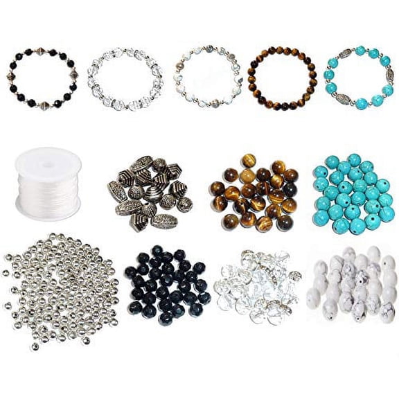 5 Bracelet Assorted Beads kit for Craft DIY Projects, Beading Kit, Jewelry Making Kit, Cute Bow Shaped 11 Space Container , Comes w/Stretch cord