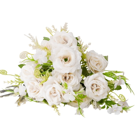 5 Branch Artificial Silk Rose Flower, Fake Rose for Home Vase Decoration for Table Centerpiece for Year Round Floral Display for Room 12Inch White