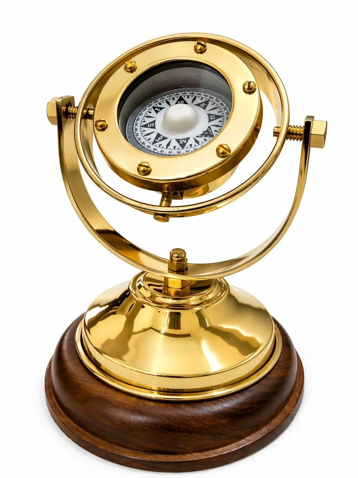 5'' Brass Gimbal Compass with Stand Fully Functional Directional Compass Nautical 3X Glass Home Decoration Display Piece Vintage Marine Gift Decor