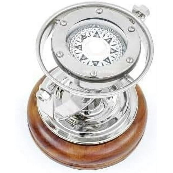 5'' Brass Gimbal Compass with Stand  Fully Functional Nautical Directional Compass for Home Decoration
