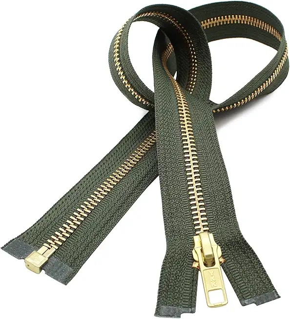 #5 Brass Olive Green YKK Medium Weight Jacket Separating Zipper - Color Olive Green #567 - Made in The United States (1 Zipper Per Pack) (10" Inches)
