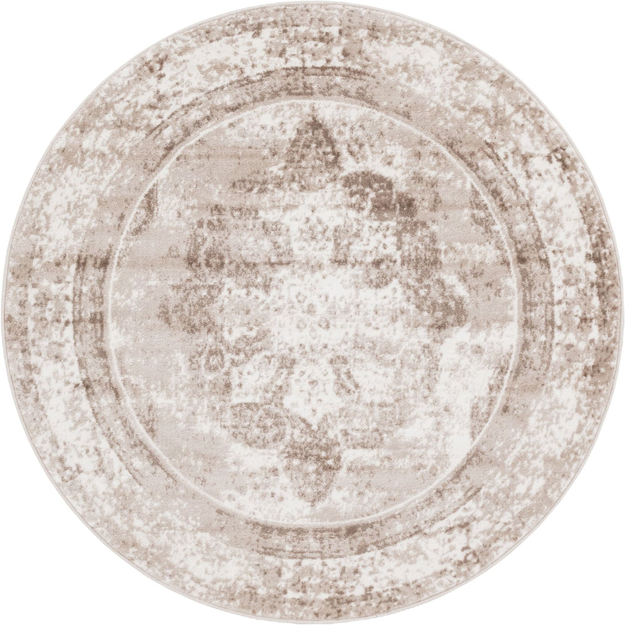 5' Brown and Ivory Vintage Medallion Round Area Throw Rug