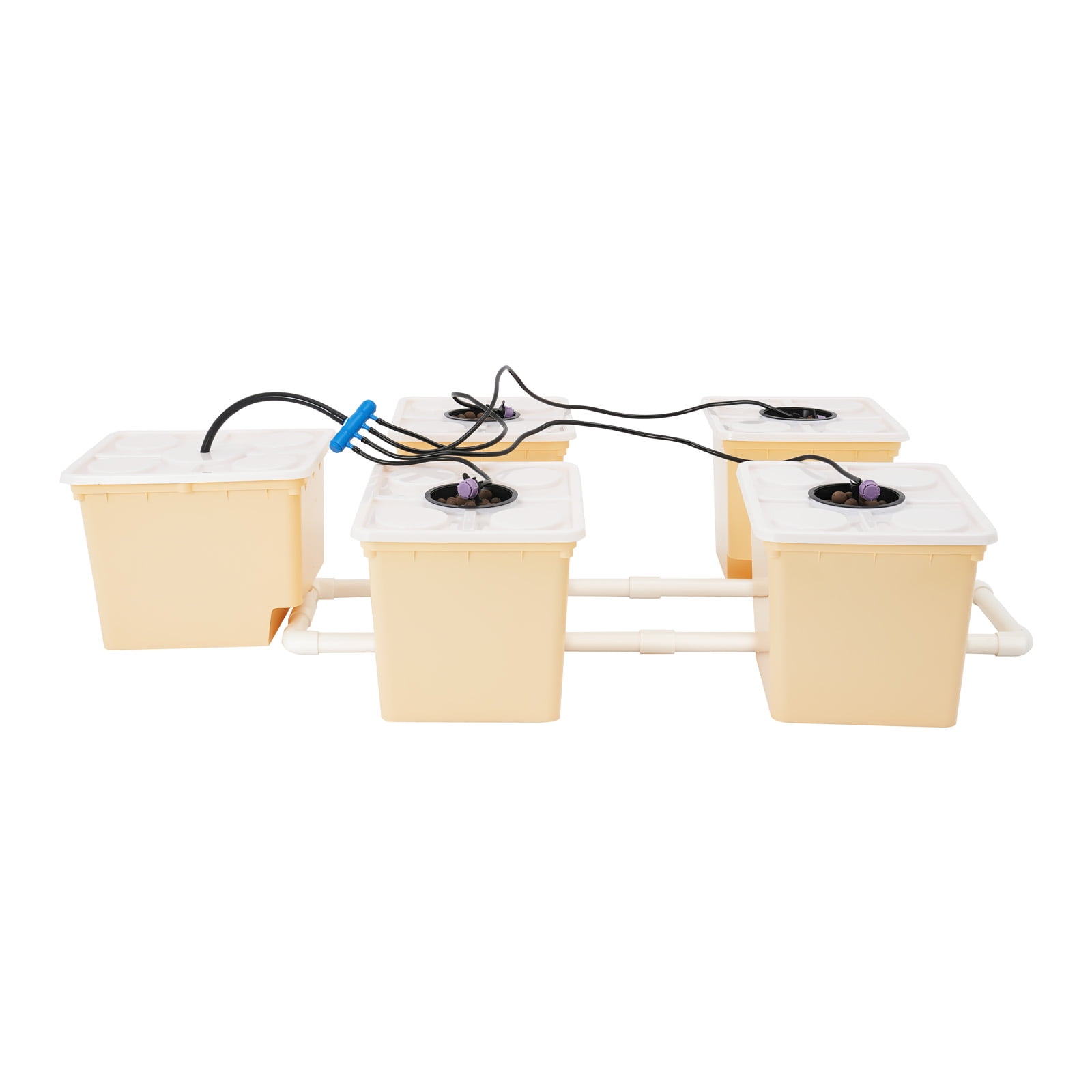 5 Bucket DWC Hydroponic Growing System, PP&UV Material Indoor Outdoor Drip Irrigation Kit with 11L Capacity Per Bucket, Complete Accessories Included for Vegetables Herbs Flowers