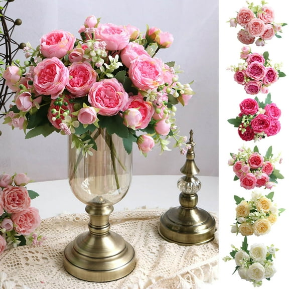 5-Bundle Set of Artificial Peony and Rose Flowers, Luxurious Fake Bouquet for Home, Party, and Wedding Decor