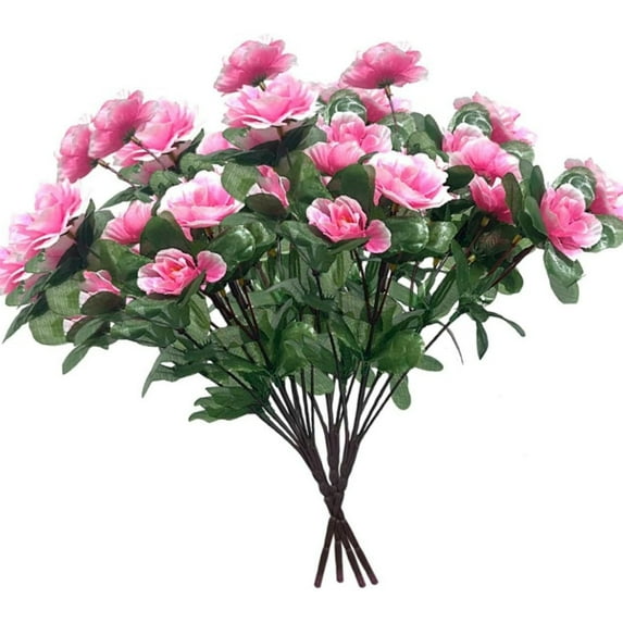 5 Bundles Artificial Azalea Flowers Realistic Silk Flowers Faux Rhododendrons Fake Floral Bouquet Arrangements Spring Fake Flowers for Garden Porch Table Patio Wedding Party Decor, Pink