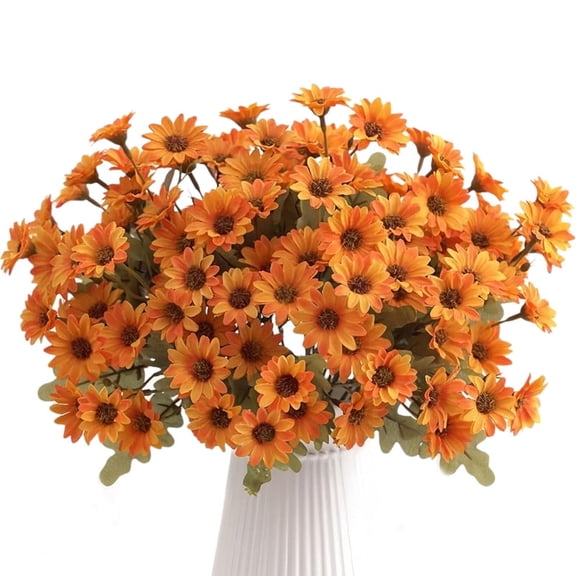 5 Bundles Artificial Daisy Mums Flowers with Stem, Silk Daisies Flowers Arrangement for Home Party Wedding Table Centerpieces Vase Decor (Orange)