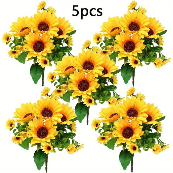 5 Bundles of 13-Head Sunflower Bouquet, Home Hotel DIY Handmade Wedding Party Decoration Indoor and Outdoor Arrangement