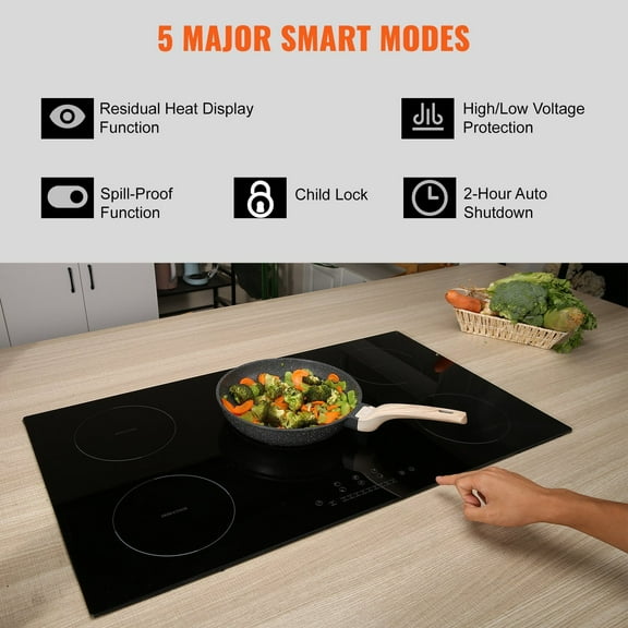 5-Burner 36" Induction Cooktop, 9200W Built-in Electric Stove, 9 Power Levels, LED Display & Safety Lock