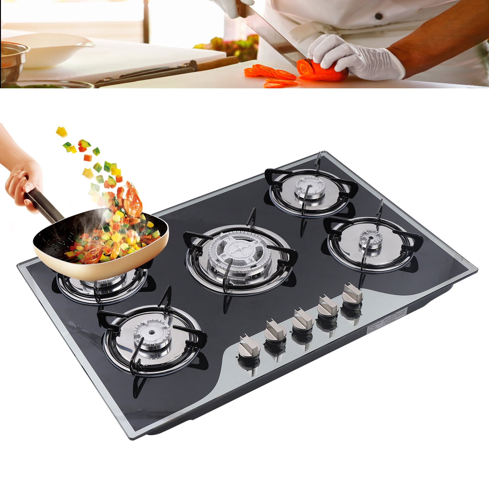 5-Burner Gas Cooktop, Heat-Resistant Glass & Aluminum Alloy for Long-Lasting Durability