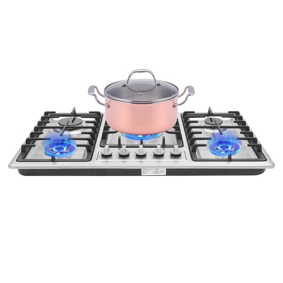 5 Burner Gas Hob, NG Built-in or Countertop Installation, Electronic Ignition, Stainless Steel Cooktop with Flame Failure Protection, Campervan Cooktops Cookers