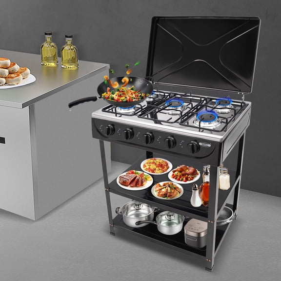 5 Burner Gas Stove, Heavy-Duty Iron & Aluminum Construction, Freestanding Natural Gas Stove for Outdoor Cooking & Emergency Preparedness