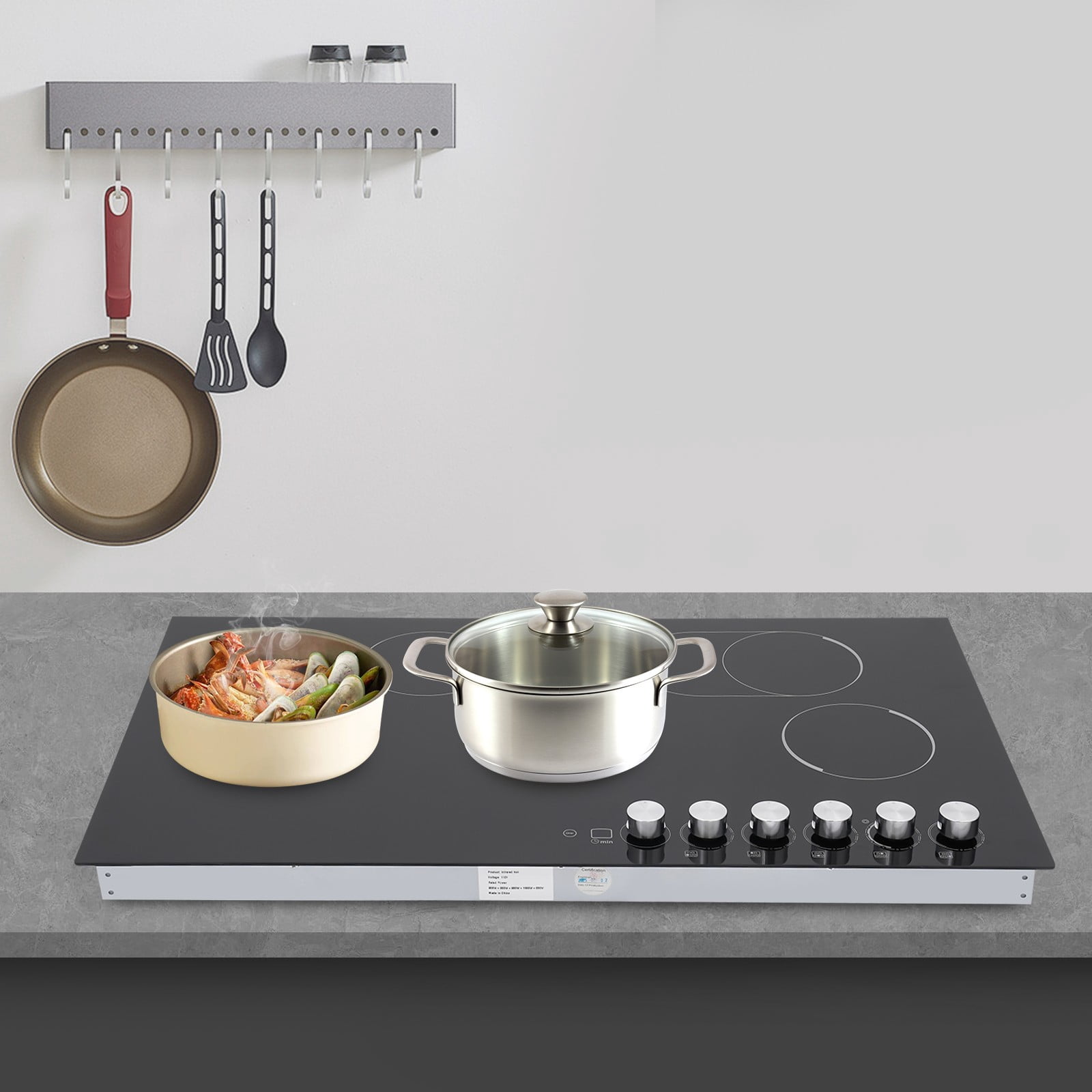 5 Burners 110V Electric Cooktop Knob Control Black Electric Stovetop for Kitchens Snack Bars Offices Hotels