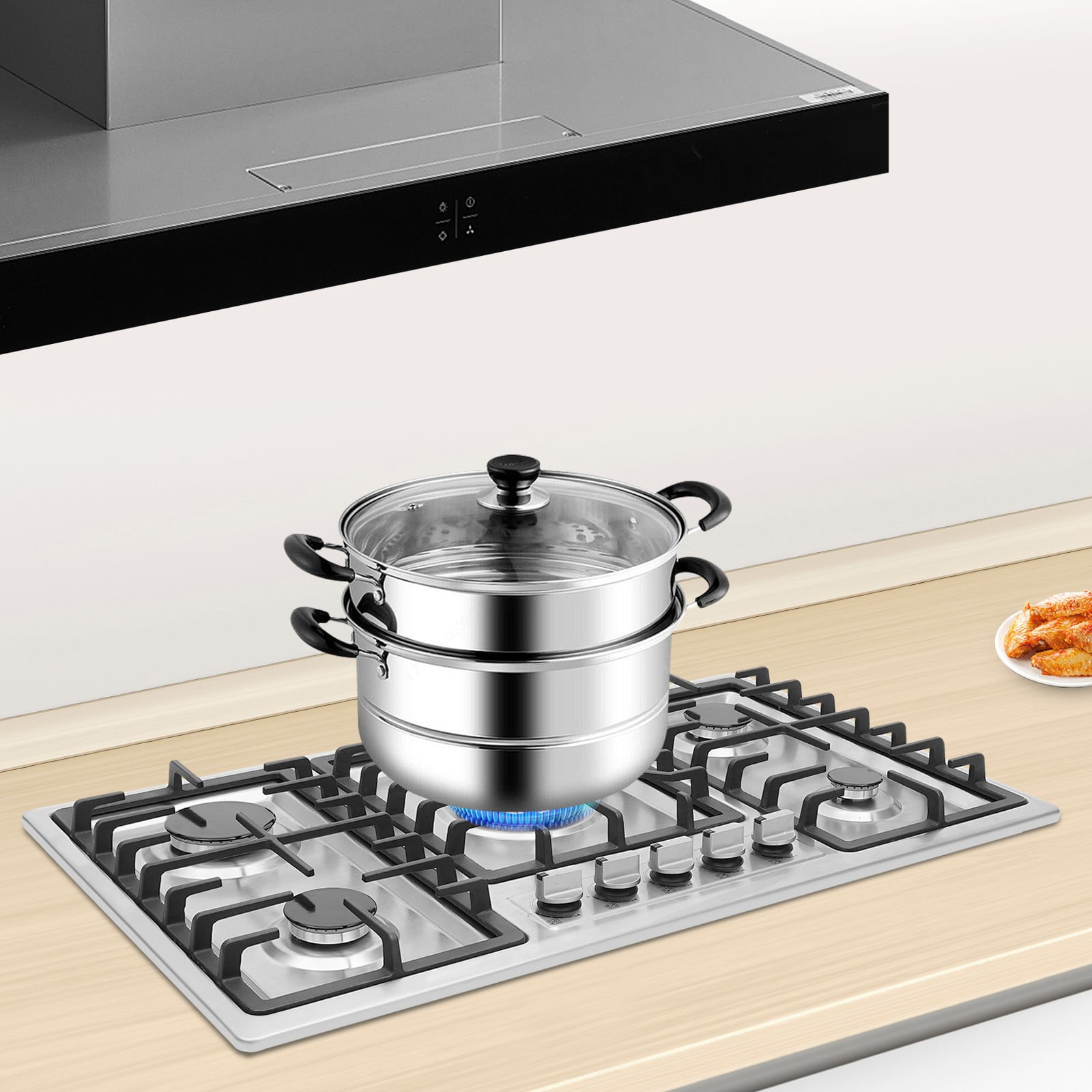 5 Burners Gas Stove Stainless Steel NG Cook-Top 6*51*9cm for Home/Commercial Kitchens
