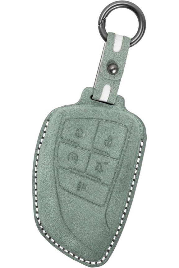 5-Button Car Key Cover Fit for Buick Enclave 2026 2025 Envision Handmade Leather Key Fob Holder with Key Fob Strap,Light Green