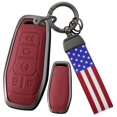 thumbnail image 1 of 5-Button Key Housing Fit for Lincoln MKC MKX MKZ 2013-2018 Metal Key Bag Leather Key Fob Cover Fit for Ford F150 Fusion Mustang Edge Explorer 2013-2017,with USA Flag Keychain, 1 of 8