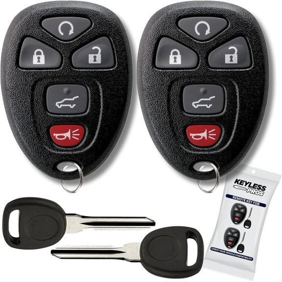5-Button Keyless Entry Remote Key Fob Replacement with Ignition Key, fits Chevy Traverse Tahoe, Acadia Yukon, Cadillac Escalade SRX, Buick Enclave, Saturn Outlook, (2-Pack)