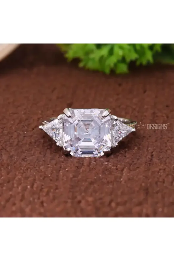 5 CARAT IGI CERTIFIED F/VS ASSCHER CUT THREE STONE LAB GROWN DIAMOND ENGAGEMENT RING 14KT WHITE GOLD TRIPLE STONE RING