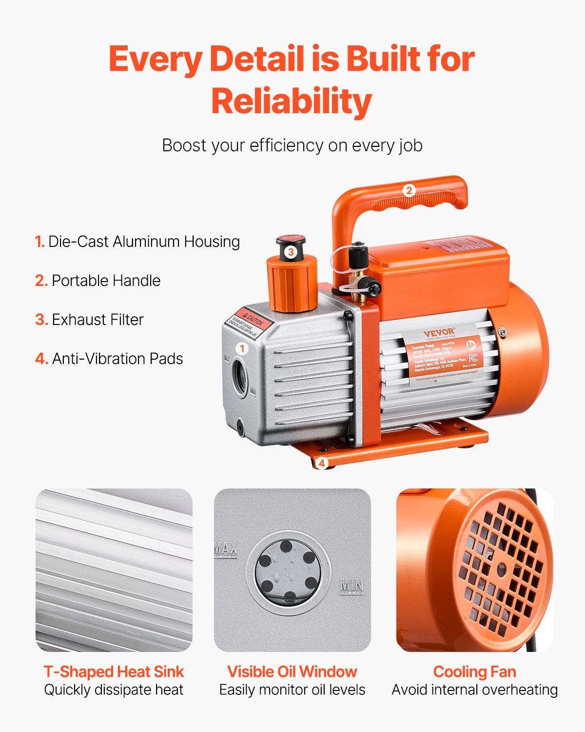 5 CFM HVAC Vacuum Pump - Rotary Vane Single Stage (Oil Included)