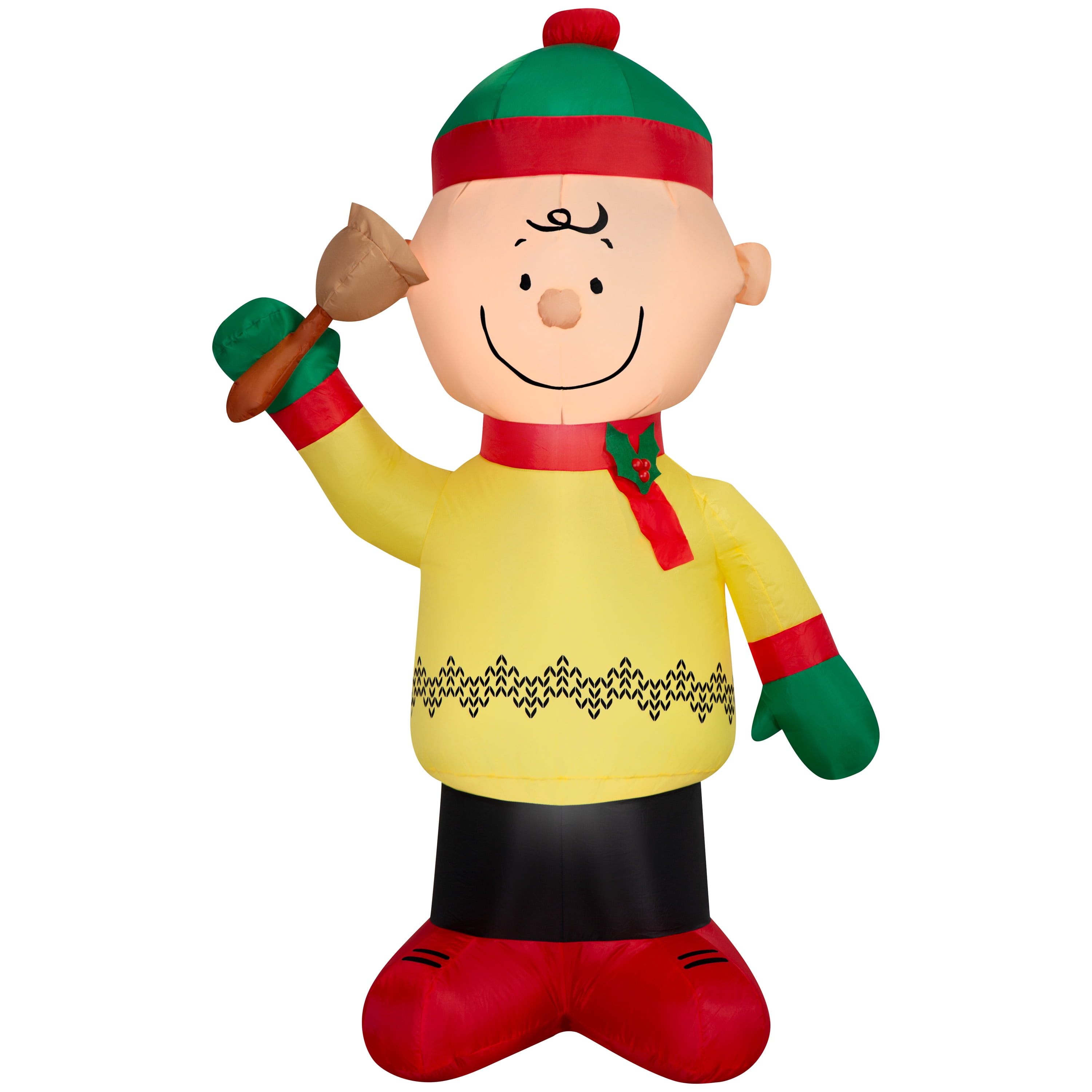 Airblown Christmas Yard Inflatable Light Charlie Brown in Winter Outfit with Bell Peanuts, 5 ft