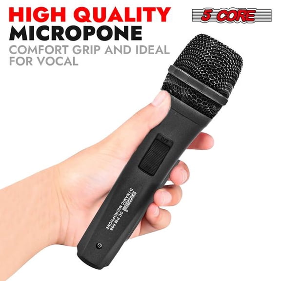 5 CORE Cardioid Dynamic Handheld Vocal Microphone with On/Off Switch, Unidirectional Singing Mic Complete with XLR Cable for Karaoke, Public Speaking & Parties