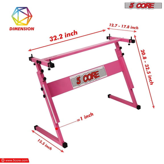 5 CORE Keyboard Stand Z Style Adjustable Electric Piano Riser Foldable & Sturdy Lift Holder For 54 61 Keys Instruments Baby Pink - KS Z1 BPNK