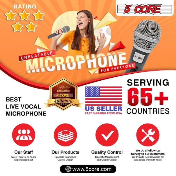 5 CORE Microphone Dynamic Vocal Handheld Mic Cardioid Unidirectional Microfono w On Off Switch + XLR Audio Cable for Singing Karaoke Public Speaking & Parties - PM 18