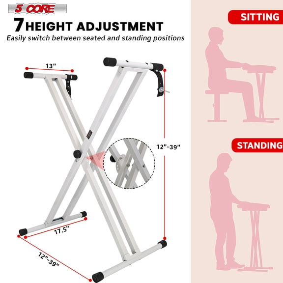 5 CORE Piano Keyboard Stand Double X Style Heavy Duty Adjustable Digital Electric Piano Riser Durable & Sturdy Music Synthesizer Holder Stands For 61 76 88 Keys w Secure Locking Strap - KS 2X