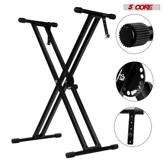 5 CORE Piano Keyboard Stand Double X Style Heavy Duty Adjustable Digital Electric Piano Riser Durable & Sturdy Music Synthesizer Holder Stands For 61 76 88 Keys w Secure Locking Strap - KS 2X