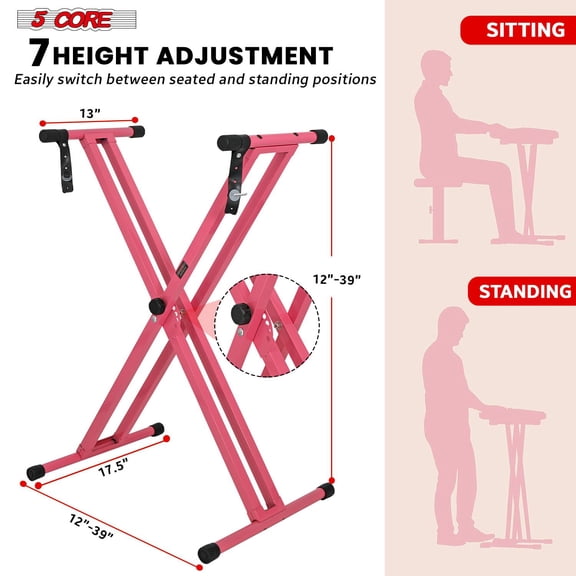 5 CORE Piano Keyboard Stand Double X Style Heavy Duty Adjustable Digital Electric Piano Riser Durable & Sturdy Music Synthesizer Holder Stands For 61 76 88 Keys w Secure Locking Strap - KS 2X