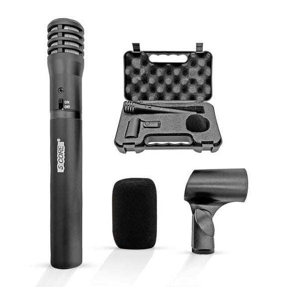 5 CORE Professional Instrument Microphone Pencil Mic Condenser Cardioid Unidirectional Stick Microfono with Windscreen Mic Clip & Case - INSTRU MIC 100 BLK
