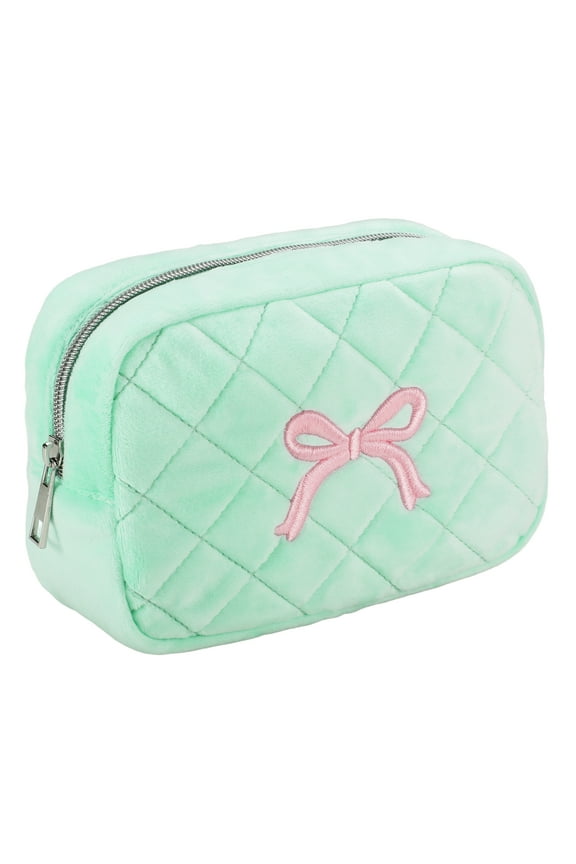 Cosmetic Bag for Travel, Velvet Makeup Bag for Women Zipper Pouch Organizer Travel Bags-Blue