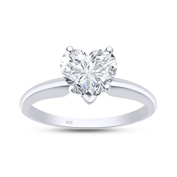 AFFY 5 Carat Heart Cut White Cubic Zirconia Solitaire Ring for Women 14K White Gold over Silver-5.5