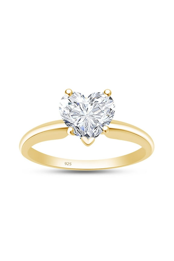 5 Carat Heart Cut White Cubic Zirconia Solitaire Ring for Women 14K Yellow Gold over Silver-8