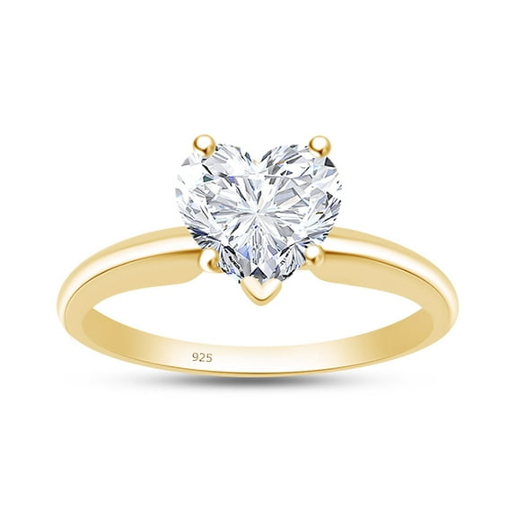 AFFY 5 Carat Heart Cut White Cubic Zirconia Solitaire Ring for Women 14K Yellow Gold over Silver-9