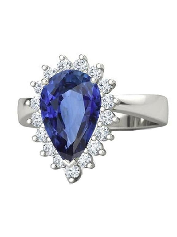 5 CT Ladies Halo Flower Style Ceylon Sapphire Anniversary Ring, Size 6.5