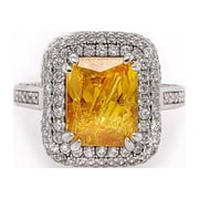 5 CT Radiant Cut Fancy Yellow Engagement Ring for Women Rhodium Plated .925 Silver Glitz Design